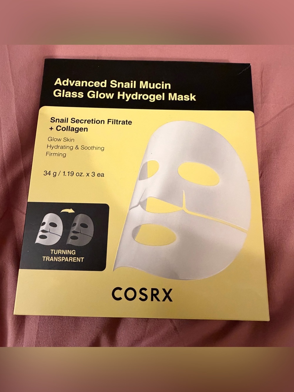 COSRX Advanced Snail Mucin Glass Glow Hydrogel Mask — Yellow & White Packaging